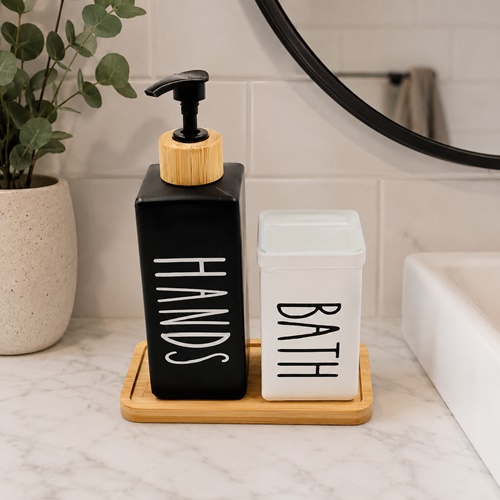 DISPENSER JABON LIQ. VIDRIO X2 BAND. BAMBOO
