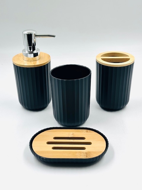 SET PARA BAÑO 4 PCS PLATICO/ BAMBOO 41 17 06