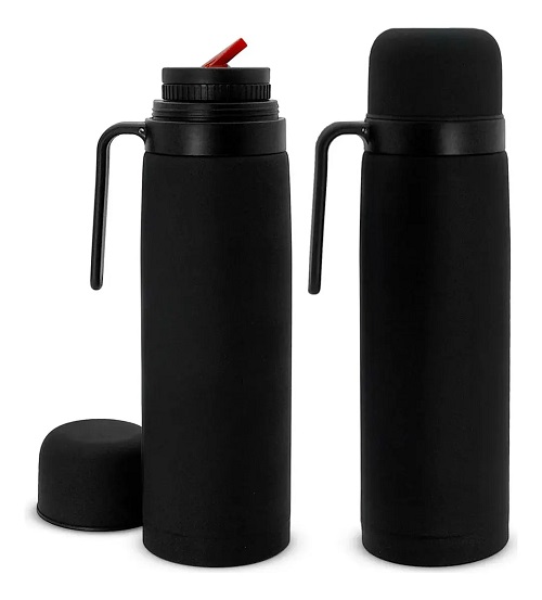 TERMO ACERO 1lts. CON MANIJA NEGRO