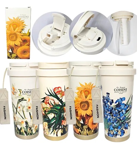 VASO TERMICO ACERO  DECO FLORES 520ml CBK367
