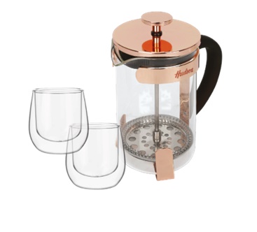 HUDSON SET CAFETERA GOLDROSE C/ VASOS