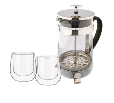 HUDSON SET CAFETERA PLATEADA CHICA C/VASOS