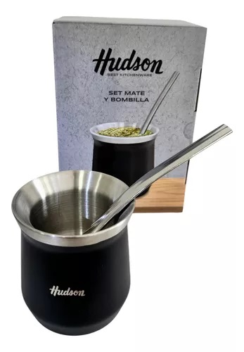 HUDSON SET MATE ACERO C/BOMBILLA VASO NEGRO