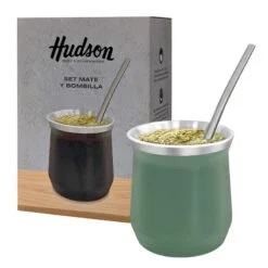 HUDSON SET MATE ACERO C/BOMBILLA VASO VERDE