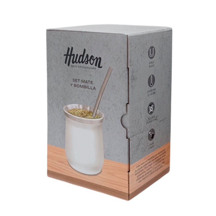 HUDSON SET MATE ACERO C/BOMBILLA VASO BLANCO