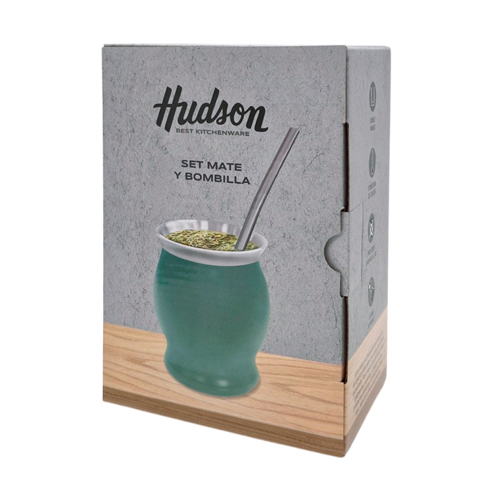 HUDSON SET MATE ACERO C/BOMBILLA COPA VERDE