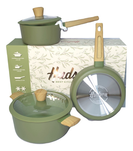 HUDSON OLIVE JUEGO CACEROLAS X5