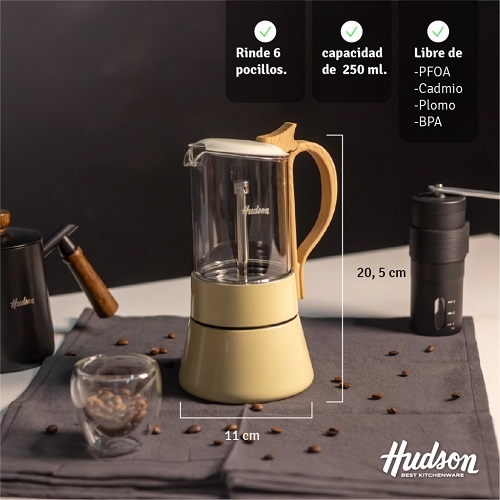 HUDSON HARMONY CAFETERA ACERO Y VIDRIO