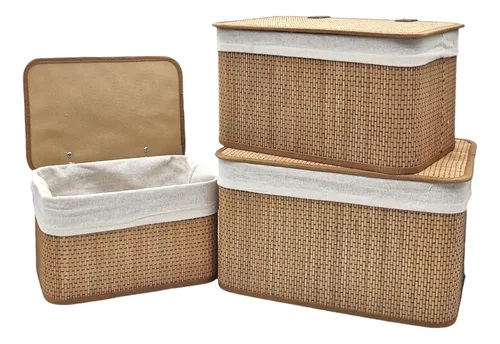 SUKA SET X3 CANASTOS BAMBOO CON TAPA