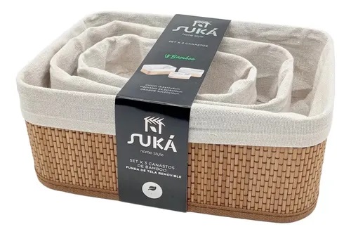 SUKA SET X3 CANASTOS BAMBOO RECTANGULAR