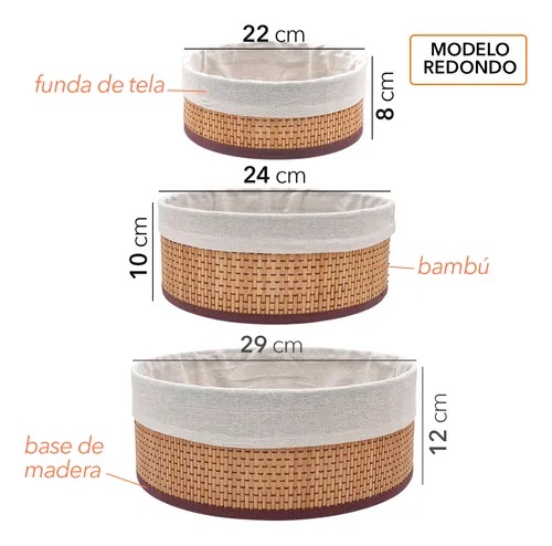 SUKA SET X3 CANASTOS BAMBOO REDONDOS