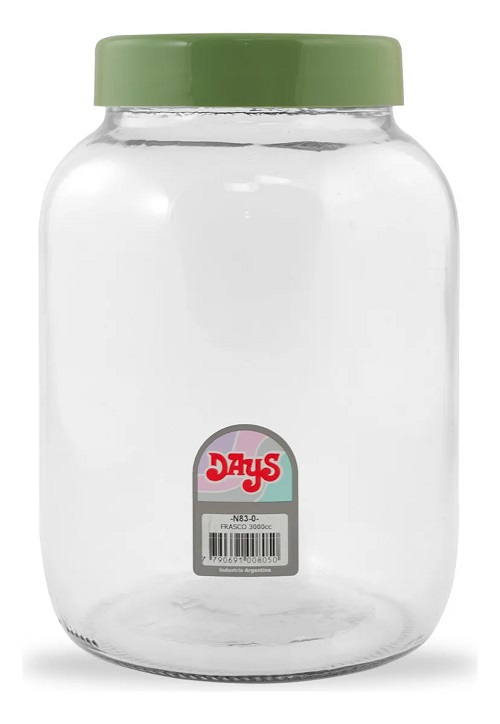 DAYS FRASCO VIDRIO 3000cc TAPA PLAST