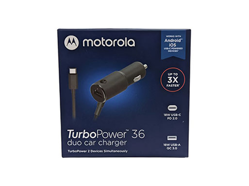 Cargador Auto Motorola 36W Con Cable Tipo C + USB
