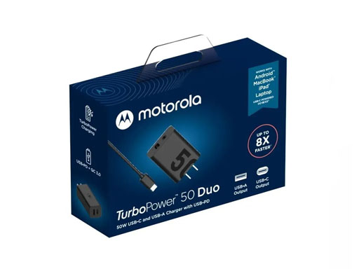 Cargador Motorola 50W Doble Puerto Con Cable C A C