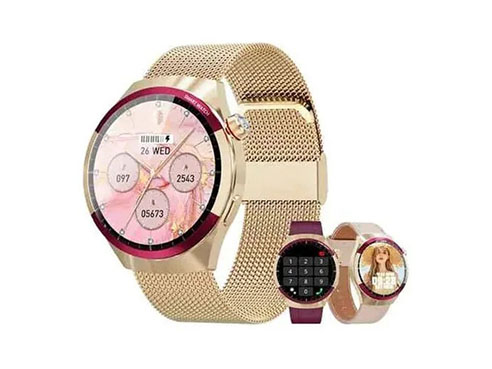 Smart Watch Reloj Kalobee SK6Mini Dama 3 Mallas Rosa Uva Dorada Metal Amole