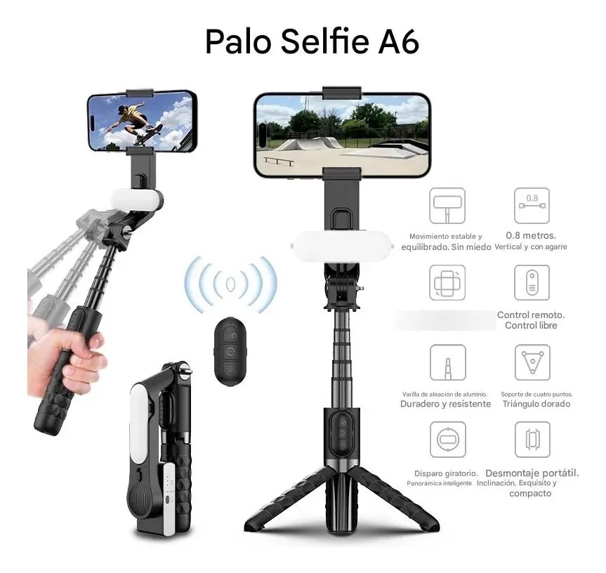 Estabilizador Gimbal Luz Tripode Extensible Automatico Bt Negro