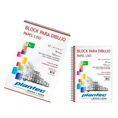 BLOCK DE DIBUJO C/ESPIRAL SUPERIOR PLANTEC 35X50 120G BLANCO 40H