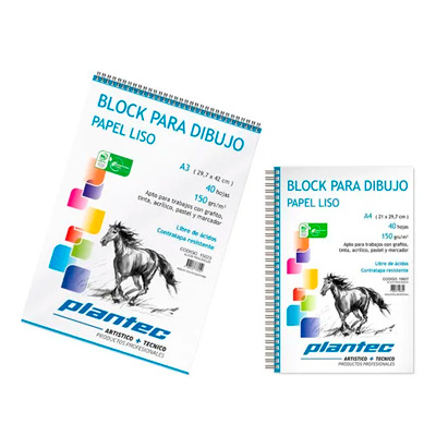 BLOCK DE DIBUJO C/ESPIRAL SUPERIOR PLANTEC 35X50 150G BLANCO 40H