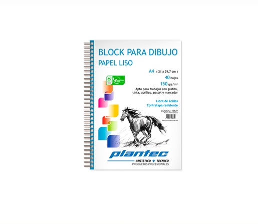 BLOCK DE DIBUJO C/ESPIRAL LATERAL PLANTEC A4 150G BLANCO 40H