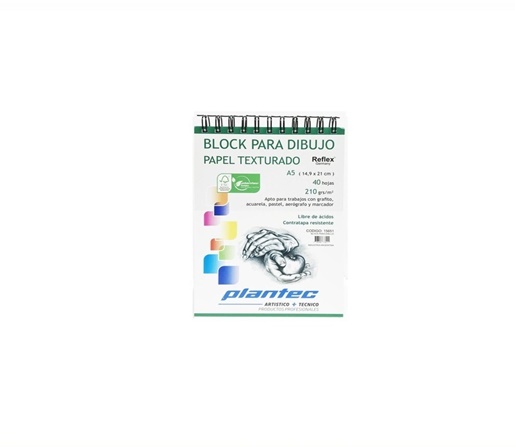 BLOCK DE DIBUJO C/ESPIRAL SUPERIOR PLANTEC A5 210G BLANCO TEXTURADO 40H