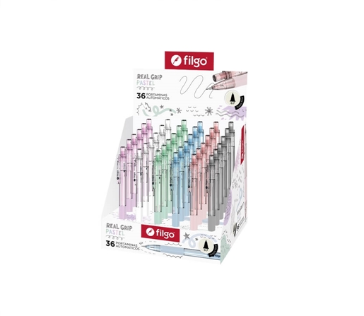 PORTAMINAS FILGO REALGRIP 0.5 PASTEL C/GRIP DE GOMA DISPLAY X36