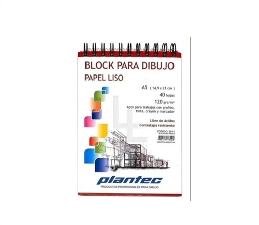 BLOCK DE DIBUJO C/ESPIRAL SUPERIOR PLANTEC A5 120G BLANCO 40H