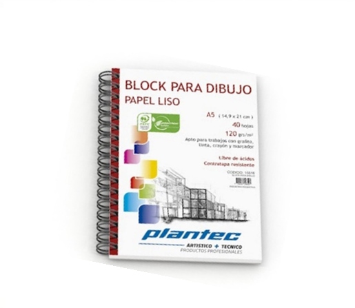 BLOCK DE DIBUJO C/ESPIRAL LATERAL PLANTEC A5 120G BLANCO 40H