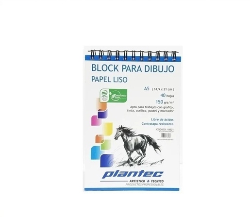 BLOCK DE DIBUJO C/ESPIRAL SUPERIOR PLANTEC A5 150G BLANCO 40H