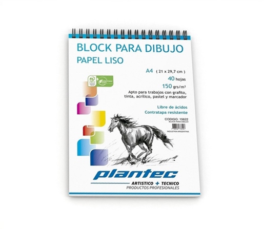 BLOCK DE DIBUJO C/ESPIRAL SUPERIOR PLANTEC A4 150G BLANCO 40H
