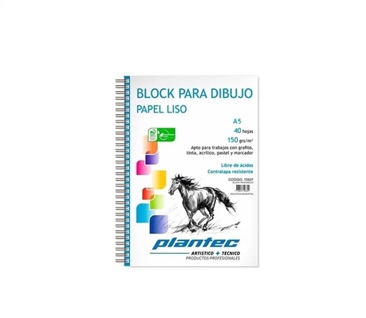 BLOCK DE DIBUJO C/ESPIRAL LATERAL PLANTEC A5 150G BLANCO 40H