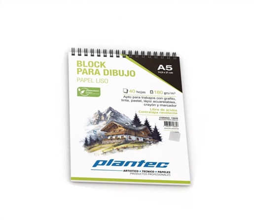 BLOCK DE DIBUJO C/ESPIRAL SUPERIOR PLANTEC A5 180G 40H