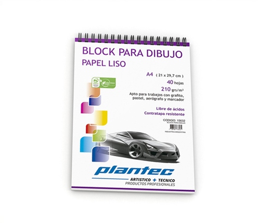 BLOCK DE DIBUJO C/ESPIRAL SUPERIOR PLANTEC A4 210G BLANCO 40H
