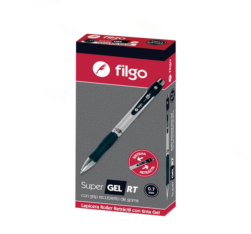 BOLIGRAFO ROLLER FILGO SUPER GEL RETRACTIL 1.0 NEGRO CJ X12