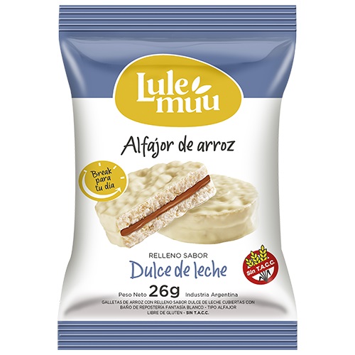 ALFAJOR DE ARROZ DULCE DE LECHE BLANCO X12U LULEMUU