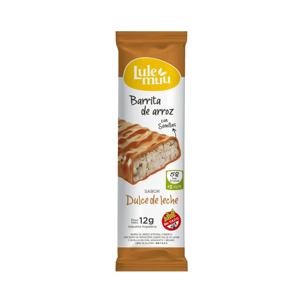 BARRA DE ARROZ CON SEMILLA DULCE DE LECHE X20U LULEMUU