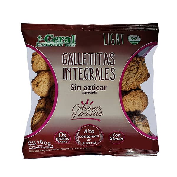 GALLETAS INTEGRALES AVENA Y PASAS 180GR CERAL