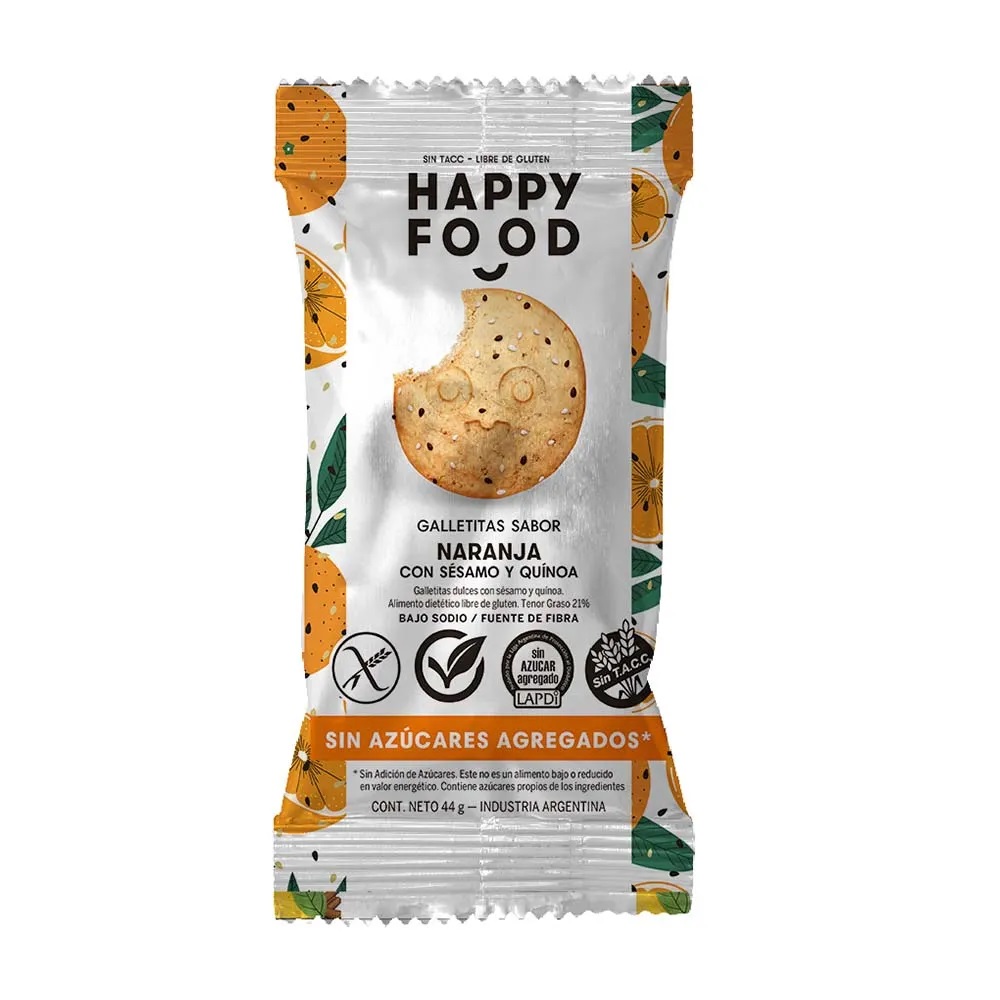 GALLETAS DE NARANJA CON SEMILLAS SIN AZUCAR 12U X44GR HAPPY FOOD