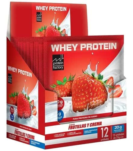 WHEY PROTEIN FRUTILLA Y CREMA SOBRES 12X25GR ULTRA TECH