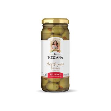 ACEITUNAS VERDES RELLENAS MORRON FRASCO X330GR LA TOSCANA