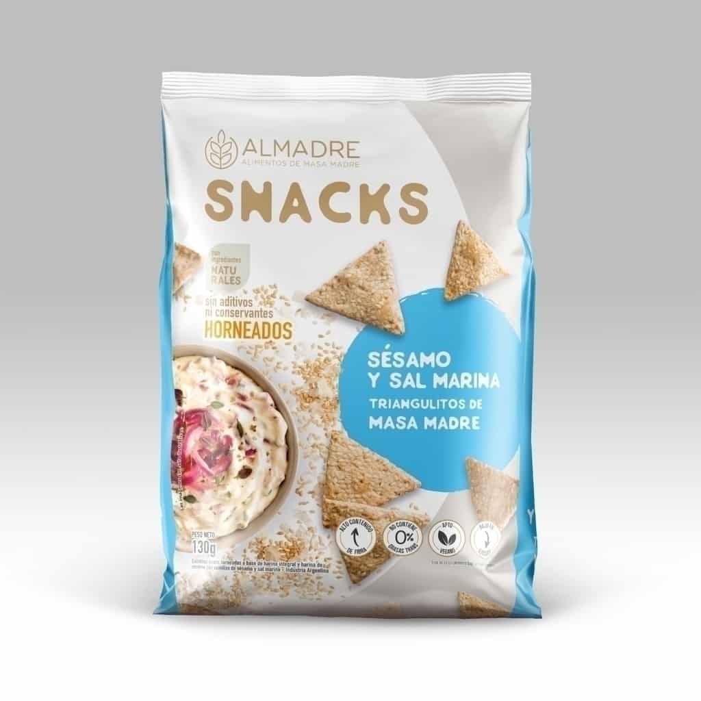 SNACKS TRIANGULITOS DE MASA MADRE SESAMO Y SAL MARINA 130GR ALMADRE