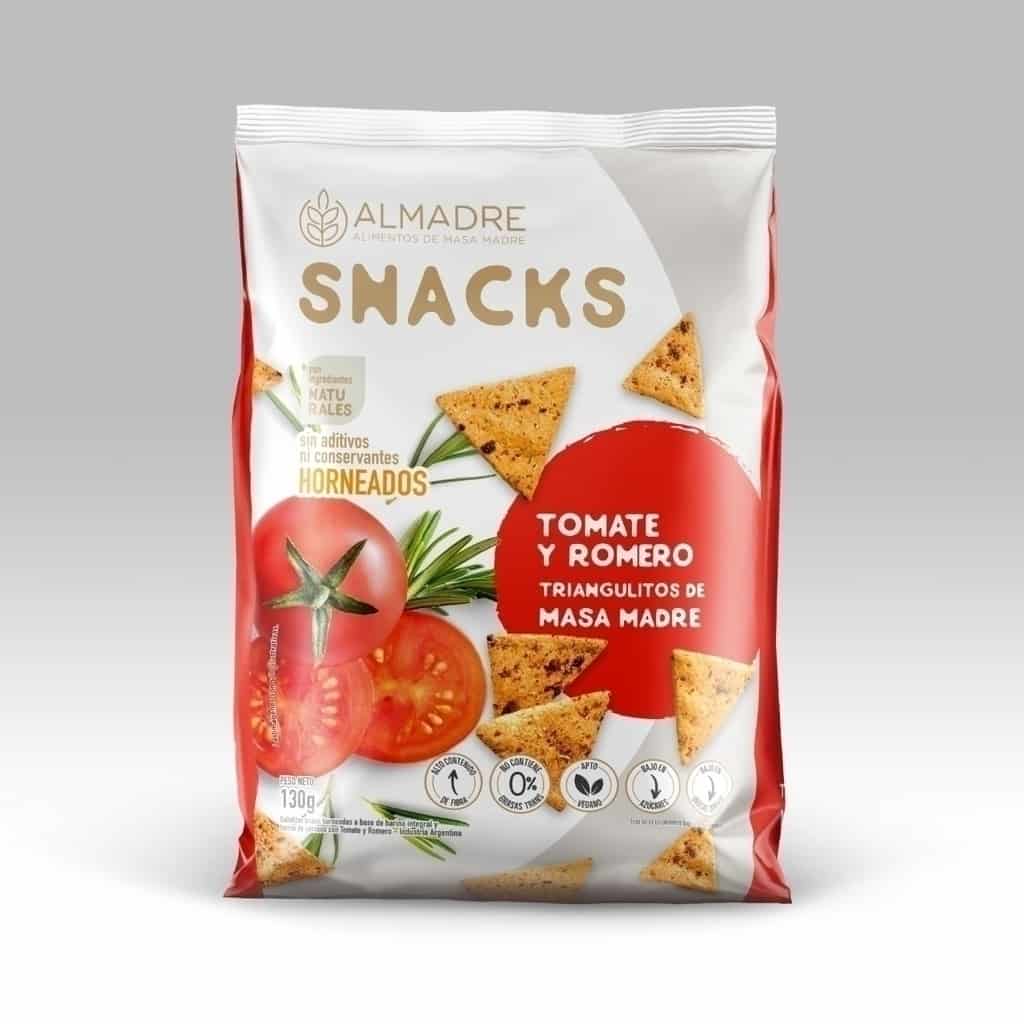SNACKS TRIANGULITOS DE MASA MADRE TOMATE Y ROMERO 130GR ALMADRE