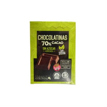 CHOCOLATINAS 70% CACAO CON STEVIA 50U COLONIAL
