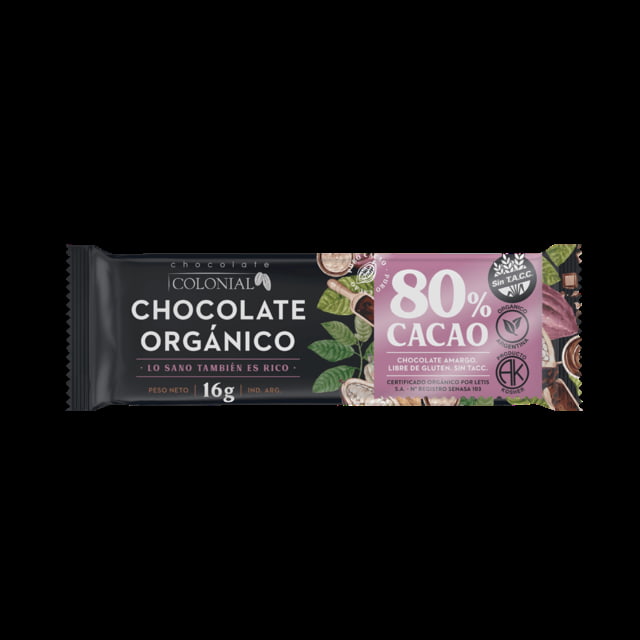 BARRAS DE CHOCOLATE ORGANICO 80% CACAO 10Ux100GR COLONIAL