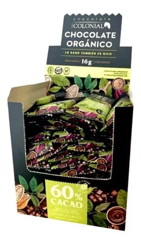 BARRITAS DE CHOCOLATE ORGANICO 60% CACAO 50x16GR COLONIAL