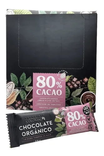 BARRITAS DE CHOCOLATE ORGANICO 80% CACAO 50x16GR COLONIAL