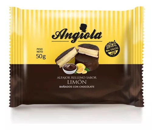 ALFAJORES RELLENOS DE LIMON BAÑADOS SIN GLUTEN 12U ANGIOLA