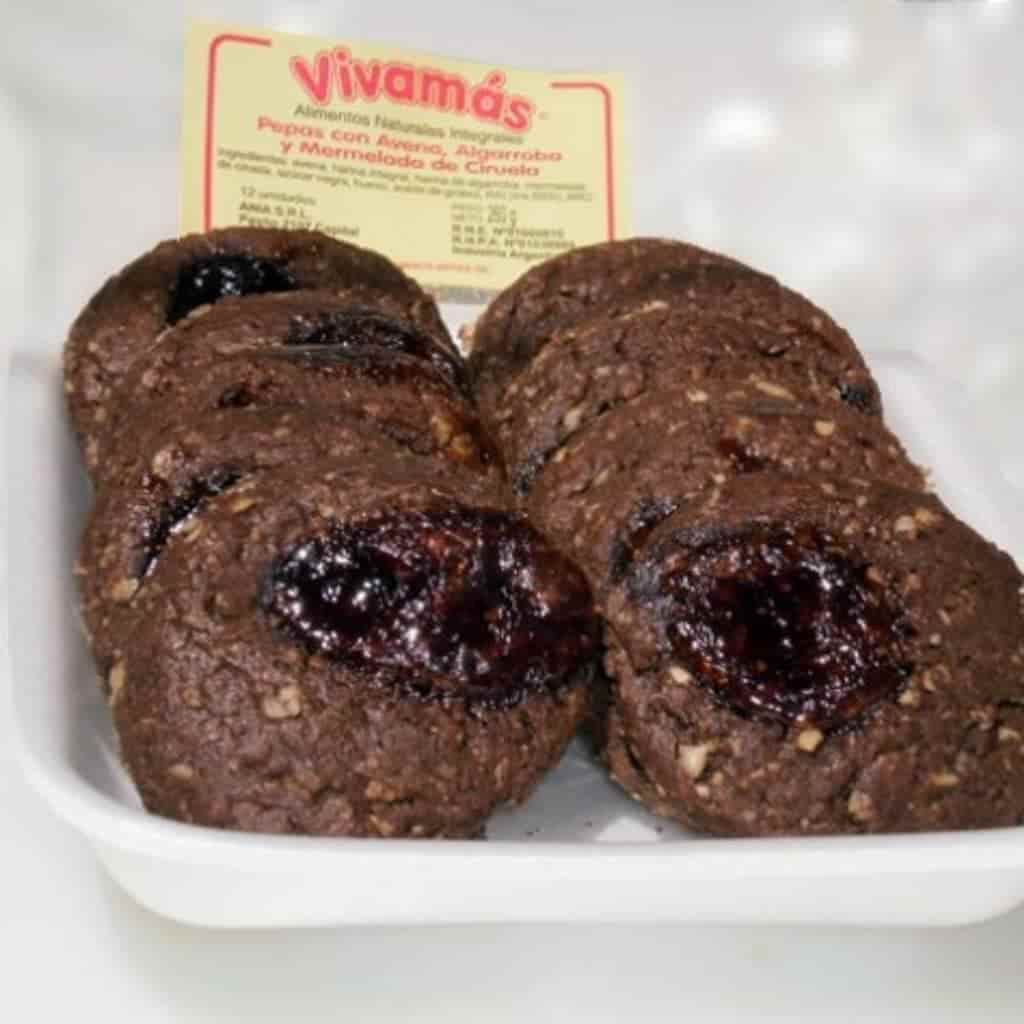 PEPAS DE ALGARROBA Y FRAMBUESA BANDEJA X12 VIVAMAS