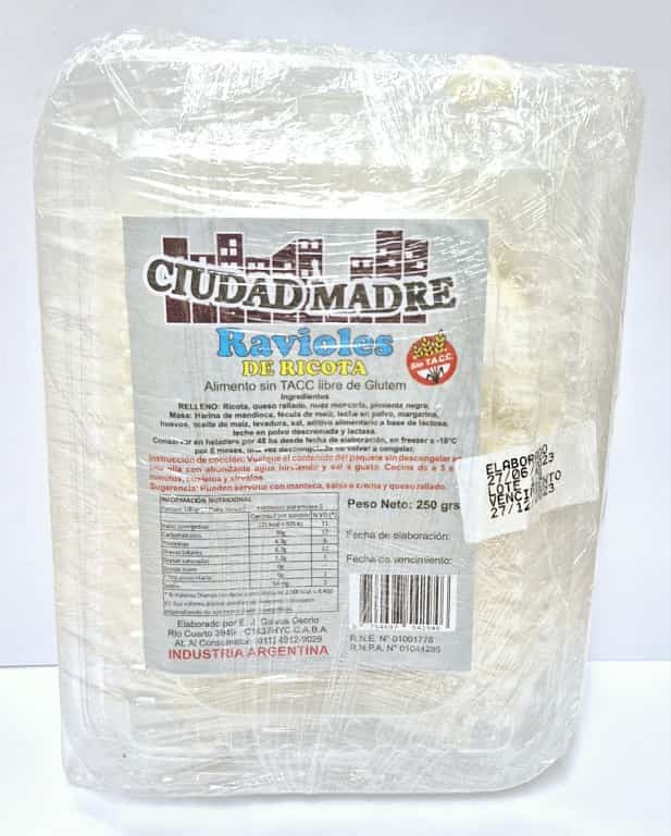 RAVIOLES DE RICOTA 250GR SIN TACC CIUDAD MADRE