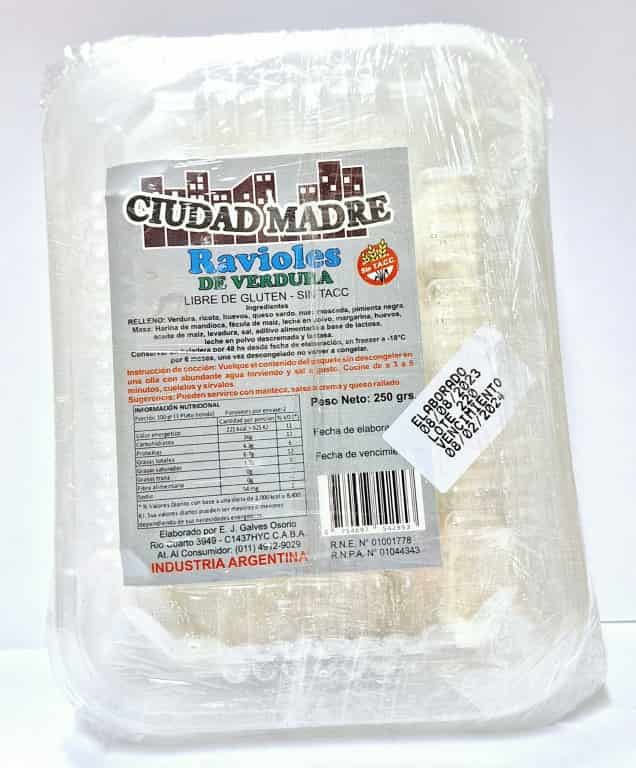 RAVIOLES DE VERDURAS Y RICOTA 250GR SIN TACC CIUDAD MADRE