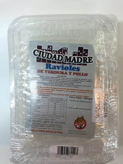 RAVIOLES DE POLLO 250GR SIN TACC CIUDAD MADRE